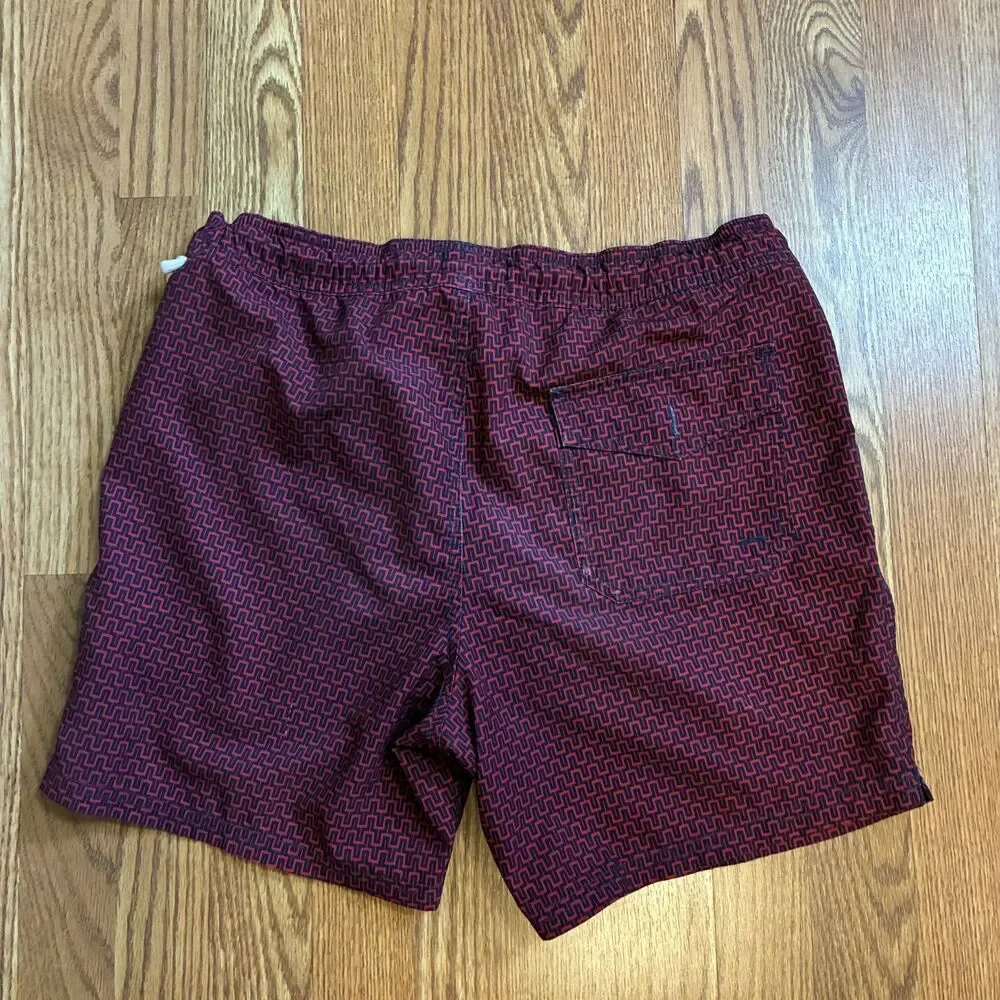 J.Crew Men’s S 6” Stretch Swim Trunks Red Blue Geometric Print Soft-Lined Vaca